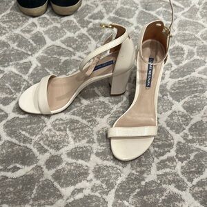Stuart Weitzman White Block Heeled Sandals